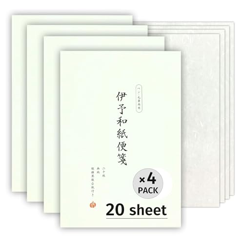 Japanisches Iyo Washi Briefpapier 80 Blatt (4x20 Blatt), Notizblock, Briefpapier, Grußkarte (24,6 x 17,5 cm), kompatibel mit Tintenstrahldruckern, hergestellt in Japan von ZEN GIFT ENTERPRISE