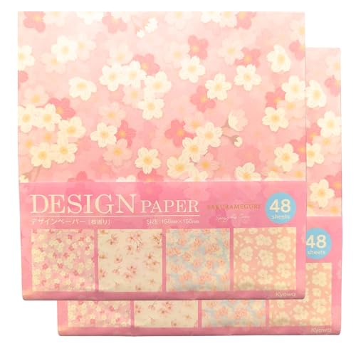 Japanisches Origami-Papier, Sakura-Kirschblütenmuster, hergestellt in Japan, 4 verschiedene Design-Papier, 96 Blatt, 15,2 x 15,2 cm von ZEN GIFT ENTERPRISE