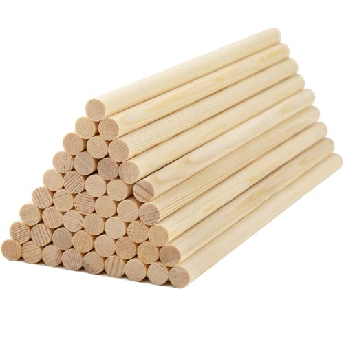 ZENFUN 50 Packungen Dübelstangen aus Holz, 30 cm H x 1 cm Durchmesser Unfertige Holzstäbchen zum Basteln, Massivholzstäbe zum Basteln, Heimwerken, Makramee von ZENFUN