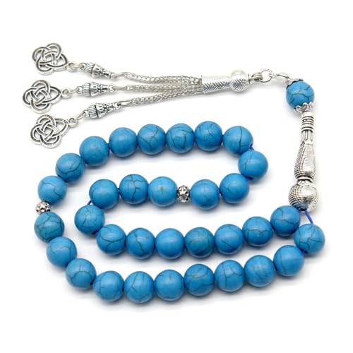 Tasbih 33 türkisfarbene muslimische handgefertigte Rosenkranzperlen, Misbaha Masbaha Tasbeeh Sibha islamische Rosenkranzperlen, islamisches handgefertigtes Zubehör (Marineblau) von ZENRUIMING