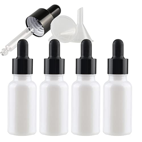 ZEOABSY 4 Stück 20 ml Leere Perlweiss Weiß Pipettenflasche mit Schwarz Pipettenring, Glaspipette Tropfpipetten für Ätherisches Öl,Aromatherapie, Massage, Duftöl Probe,Make-up,chemische Flüssigkeit von ZEOABSY