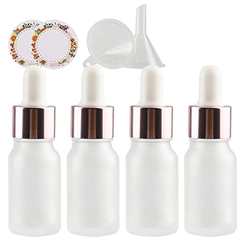 ZEOABSY 4 Stück Matt transparent Pipettenflasche mit Rosa Pipettenring, 10ml Glasflasche Glaspipette Tropfpipetten für Ätherisches Öl,Aromatherapie, Massage, Duftöl Probe +Trichter von ZEOABSY