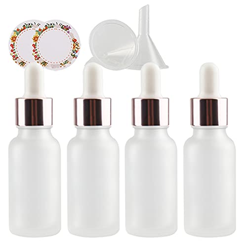 ZEOABSY 4 Stück Matt transparent Pipettenflasche mit Rosa Pipettenring, 20ml Glasflasche Glaspipette Tropfpipetten für Ätherisches Öl,Aromatherapie, Massage, Duftöl Probe +Trichter von ZEOABSY