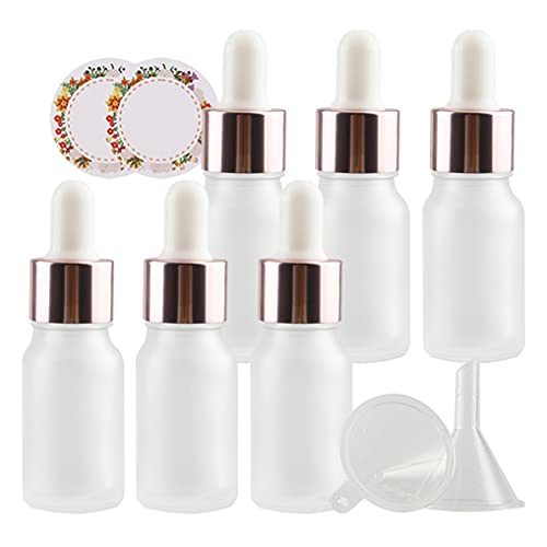 ZEOABSY 6 Stück Matt transparent Pipettenflasche mit Rosa Pipettenring, 10ml Glasflasche Glaspipette Tropfpipetten für Ätherisches Öl,Aromatherapie, Massage, Duftöl Probe +Trichter von ZEOABSY