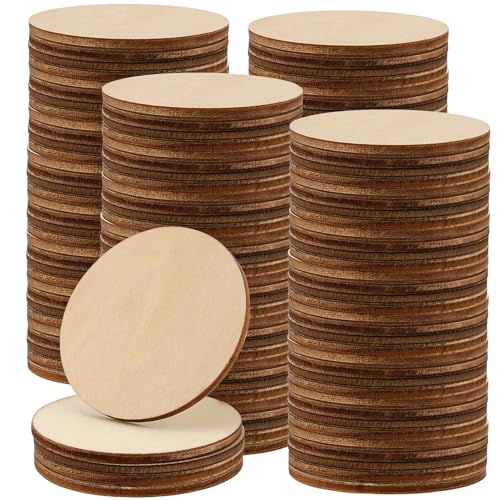 ZEONHAK 200 Stück 5 cm große Holzkreise, 2,5 mm dicke, unlackierte Holzscheiben, 5,1 cm blanko Holzscheiben für Bastelarbeiten, Dekoration, Malerei von ZEONHAK