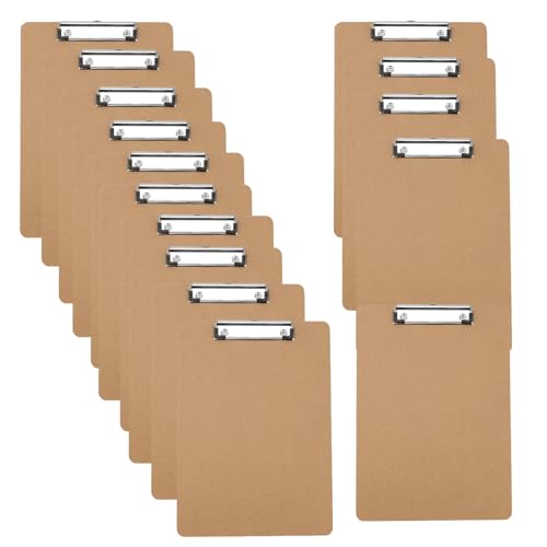 ZEONHEI 15 Stück A6 Mini Klemmbretter, Hartfaserplatte Holz A6 Klemmbretter mit Aufhängeloch und niedrigem Profil, Metallclip, Braune Memo-Datei Klemmbrett für Büro, Restaurant, Bürobedarf von ZEONHEI