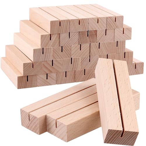 ZEONHEI 30 Stück Holz Kartenständer, 10 x 3 x 2cm Tischkartenhalter, Slot 10mm tief, 2mm breit Spalt, Holz Postkartenhalter Namesschild Fotohalter für Hochzeiten Partys von ZEONHEI