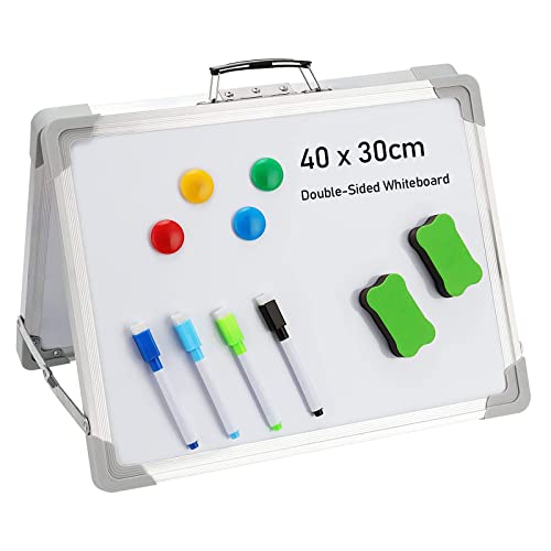 ZEONHEI 30 x 40 cm kleines Whiteboard, Tischplatte, faltbar, tragbar, Ständer, doppelseitig, Desktop-Whiteboard-Staffelei mit Aluminium-Rand für Zuhause, Büro, Zeichnen von ZEONHEI