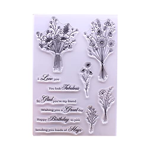 Stempel "Flower Bouquets Blessing Words", transparent, handgefertigt, Prägedekoration von ZEPFJHE