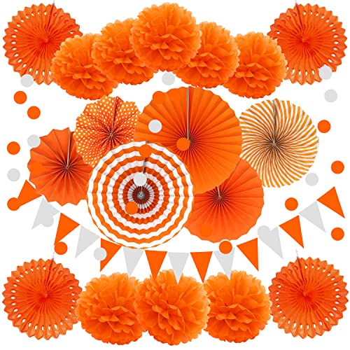 ZERODECO Party Dekoration Papier Pompoms, Orange Aufhängen Fächer Dreieckige Wimpel und hängende Glitter Punkt Papier Girlande Dekorpapier für Party Hochzeit Geburtstag von ZERODECO