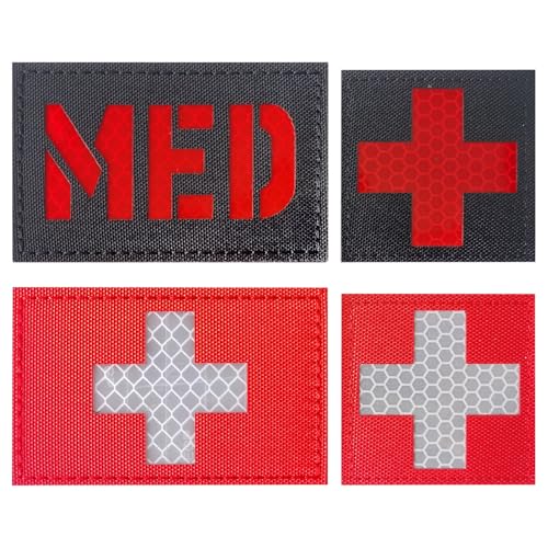 ZESION Reflektierende Medizin-Patches, medizinisches rotes Kreuz, Moral, Klettabzeichen, Erste-Hilfe-Patches für IFAK Traumatasche, EMT, EMS, EDC Tasche, 4 Stück von ZESION