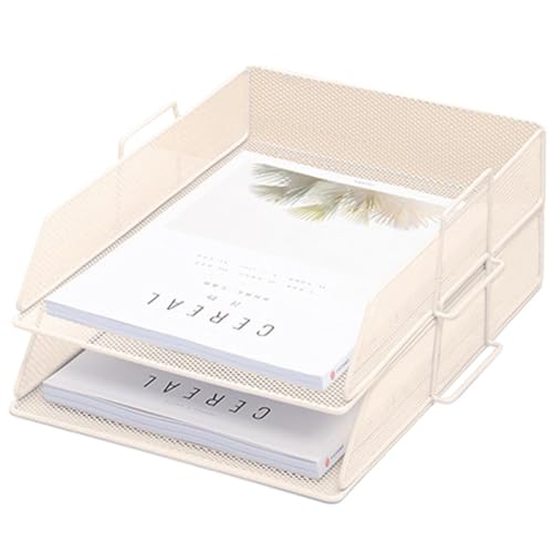 ZESLIV Schreibtisch Organizer mit Aktenhalter, 2-stufiger Briefablage mit Schublade, Mesh Schreibtisch Akten Organizer mit Zeitschriftenhalter für büro organizer, Beige von ZESLIV