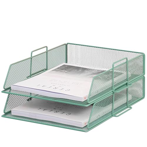 ZESLIV Schreibtisch Organizer mit Aktenhalter, 2-stufiger Briefablage mit Schublade, Mesh Schreibtisch Akten Organizer mit Zeitschriftenhalter für büro organizer, Grün von ZESLIV