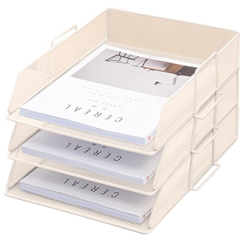 ZESLIV Schreibtisch Organizer mit Aktenhalter, 3-stufiger Briefablage mit Schublade, Mesh Schreibtisch Akten Organizer mit Zeitschriftenhalter für büro organizer, Beige von ZESLIV