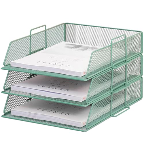 ZESLIV Schreibtisch Organizer mit Aktenhalter, 3-stufiger Briefablage mit Schublade, Mesh Schreibtisch Akten Organizer mit Zeitschriftenhalter für büro organizer, Grün von ZESLIV