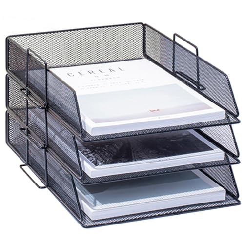 ZESLIV Schreibtisch Organizer mit Aktenhalter, 3-stufiger Briefablage mit Schublade, Mesh Schreibtisch Akten Organizer mit Zeitschriftenhalter für büro organizer, Schwarz von ZESLIV