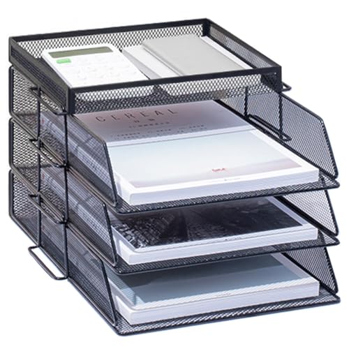 ZESLIV Schreibtisch Organizer mit Aktenhalter, 3-stufiger Briefablage mit Schublade und Obere Box, Mesh Schreibtisch Akten Organizer mit Zeitschriftenhalter für büro organizer, Schwarz von ZESLIV