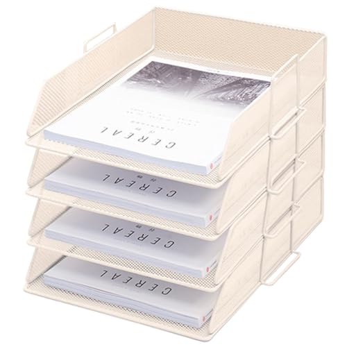 ZESLIV Schreibtisch Organizer mit Aktenhalter, 4-stufiger Briefablage mit Schublade, Mesh Schreibtisch Akten Organizer mit Zeitschriftenhalter für büro organizer, Beige von ZESLIV