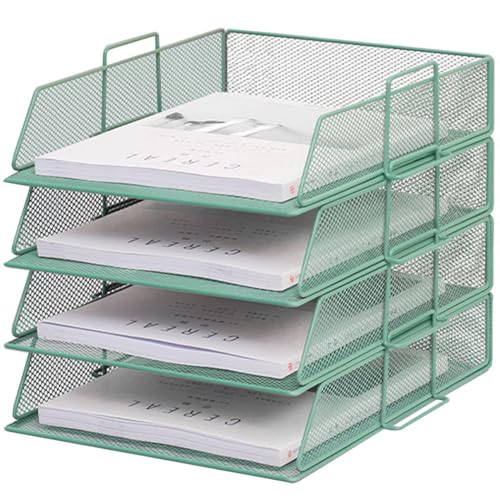 ZESLIV Schreibtisch Organizer mit Aktenhalter, 4-stufiger Briefablage mit Schublade, Mesh Schreibtisch Akten Organizer mit Zeitschriftenhalter für büro organizer, Grün von ZESLIV