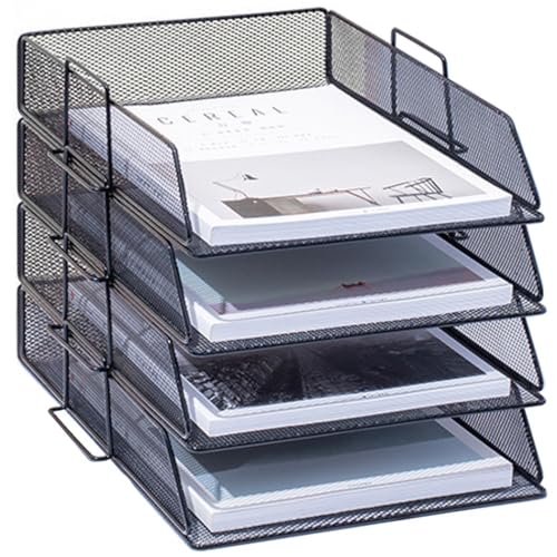 ZESLIV Schreibtisch Organizer mit Aktenhalter, 4-stufiger Briefablage mit Schublade, Mesh Schreibtisch Akten Organizer mit Zeitschriftenhalter für büro organizer, Schwarz von ZESLIV