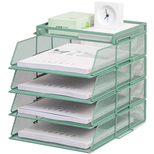 ZESLIV Schreibtisch Organizer mit Aktenhalter, 4-stufiger Briefablage mit Schublade und Obere Box, Mesh Schreibtisch Akten Organizer mit Zeitschriftenhalter für büro organizer, Grün von ZESLIV