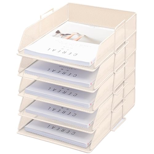 ZESLIV Schreibtisch Organizer mit Aktenhalter, 5-stufiger Briefablage mit Schublade, Mesh Schreibtisch Akten Organizer mit Zeitschriftenhalter für büro organizer, Beige von ZESLIV