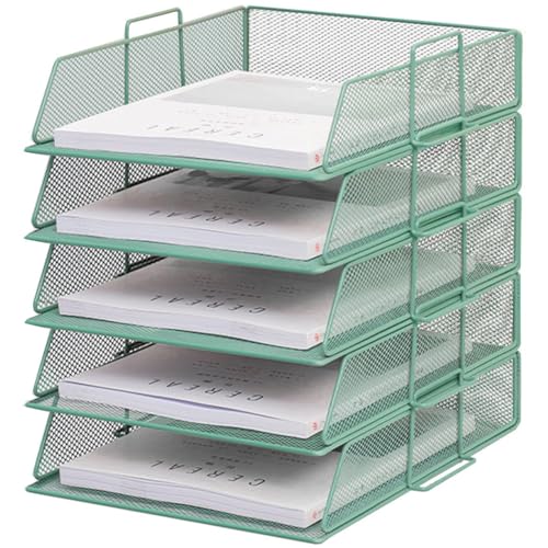 ZESLIV Schreibtisch Organizer mit Aktenhalter, 5-stufiger Briefablage mit Schublade, Mesh Schreibtisch Akten Organizer mit Zeitschriftenhalter für büro organizer, Grün von ZESLIV