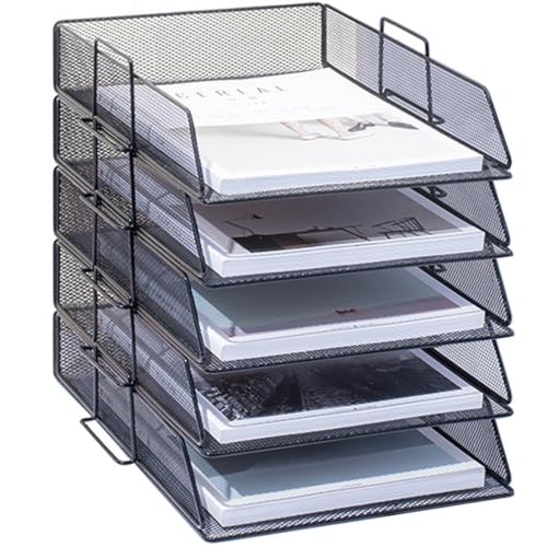 ZESLIV Schreibtisch Organizer mit Aktenhalter, 5-stufiger Briefablage mit Schublade, Mesh Schreibtisch Akten Organizer mit Zeitschriftenhalter für büro organizer, Schwarz von ZESLIV