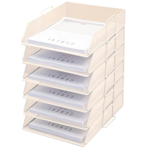 ZESLIV Schreibtisch Organizer mit Aktenhalter, 6-stufiger Briefablage mit Schublade, Mesh Schreibtisch Akten Organizer mit Zeitschriftenhalter für büro organizer, Beige von ZESLIV