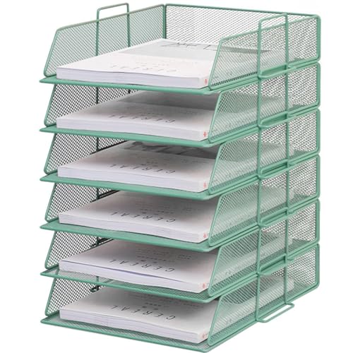 ZESLIV Schreibtisch Organizer mit Aktenhalter, 6-stufiger Briefablage mit Schublade, Mesh Schreibtisch Akten Organizer mit Zeitschriftenhalter für büro organizer, Grün von ZESLIV