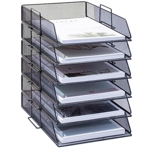 ZESLIV Schreibtisch Organizer mit Aktenhalter, 6-stufiger Briefablage mit Schublade, Mesh Schreibtisch Akten Organizer mit Zeitschriftenhalter für büro organizer, Schwarz von ZESLIV