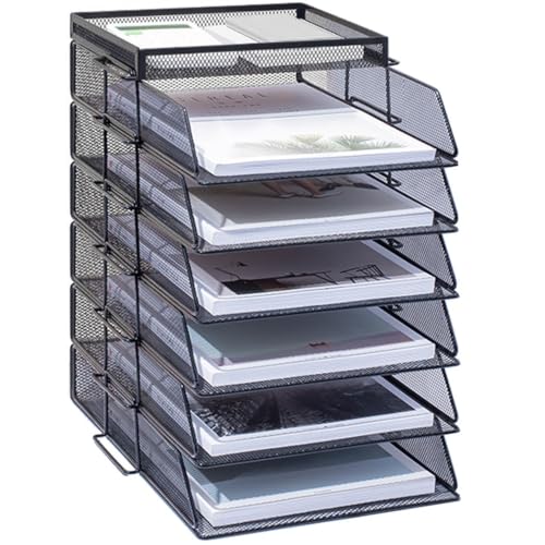 ZESLIV Schreibtisch Organizer mit Aktenhalter, 6-stufiger Briefablage mit Schublade und Obere Box, Mesh Schreibtisch Akten Organizer mit Zeitschriftenhalter für büro organizer, Schwarz von ZESLIV