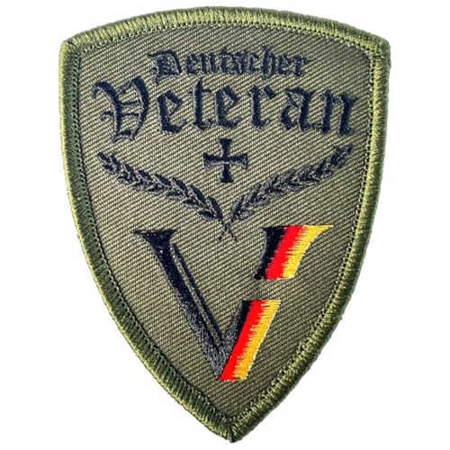 ZETTMANN® [ 1 Stück ] Deutschland Patch mit Klett als Bundeswehr Veteran für Militär Abzeichen Flagge für Rucksack T-Shirt Jacke BW oder Tactital Dienstgradbazeichen als Aufnäher ca.9x5cm in oliv von ZETTMANN