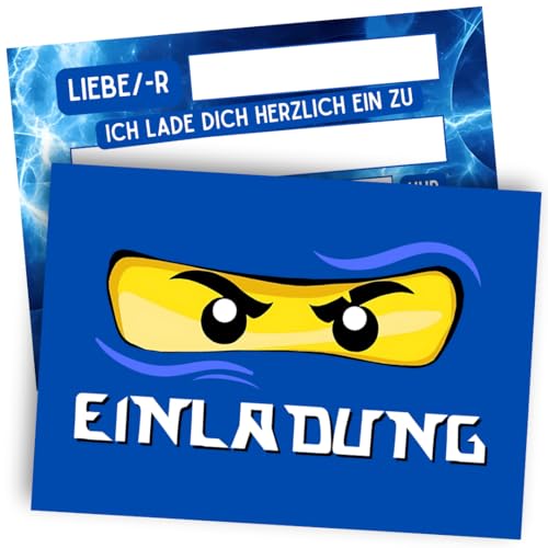 ZETTMANN® 12 Premium Einladungskarten Kindergeburtstag Junge - Karten Set mit Ninja Motiv - Einladungskarten Geburtstag - hochwertige Einladungskarten (Blauer Ninja) von ZETTMANN