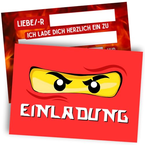 ZETTMANN® 12 Premium Einladungskarten Kindergeburtstag Junge - Karten Set mit Ninja Motiv - Einladungskarten Geburtstag - hochwertige Einladungskarten (Roter Ninja) von ZETTMANN