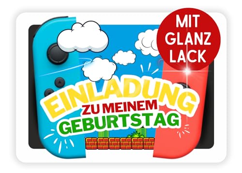 ZETTMANN® NEUHEIT: 12 Premium 3D-EFFEKT Mario Einladungskarten Kindergeburtstag - als Switch Einladungskarten Geburtstag Junge und Mädchen von ZETTMANN