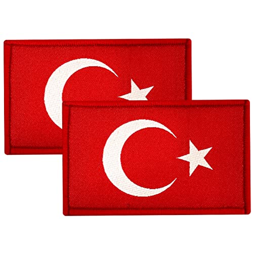 ZETTMANN® [ 2 Stück ] Türkei Patch als Türkiye Flagge I Türkei Aufnäher mit Klettverschluss I für Asker T-Shirt Jacke Pullover ca. 8 x 5cm (Ayyildiz Rot) von ZETTMANN