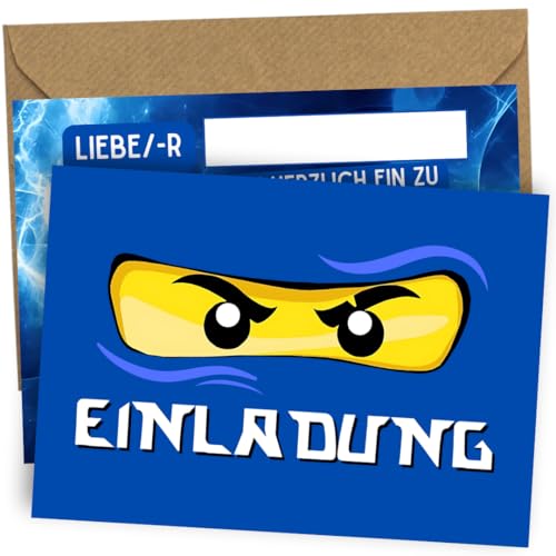 ZETTMANN® 24er Premium Einladungskarten Kindergeburtstag Junge - Set mit 12 Einladungskarten und 12 Umschlägen - Ninja Einladungskarten Geburtstag (Blauer Ninja) von ZETTMANN