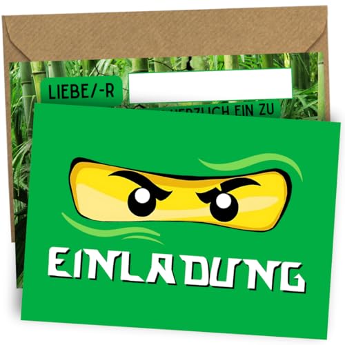 ZETTMANN® 24er Premium Einladungskarten Kindergeburtstag Junge - Set mit 12 Einladungskarten und 12 Umschlägen - Ninja Einladungskarten Geburtstag (Grüner Ninja) von ZETTMANN