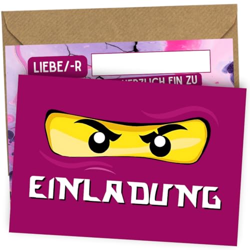 ZETTMANN® 24er Premium Einladungskarten Kindergeburtstag Junge - Set mit 12 Einladungskarten und 12 Umschlägen - Ninja Einladungskarten Geburtstag (Lila Ninja) von ZETTMANN