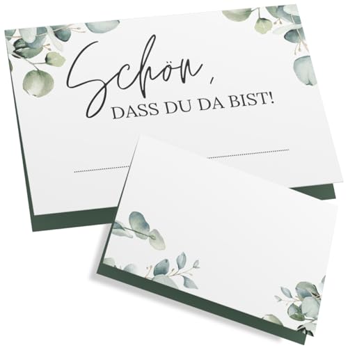 ZETTMANN® 50 Stück Luxuriöse Eukalyptus Tischkarten Hochzeit Schön dass du da bist 85x55mm Platzkarten Geburtstag Namensschilder Tischkarten Geburtstag Tischkarten Weihnachten Platzkarten NEU von ZETTMANN