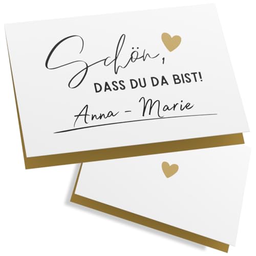 ZETTMANN® 50er Premium Tischkarten Hochzeit Schön dass du da bist 85x55mm I Tischkarten Geburtstag I Platzkarten I sehr gut beschreibbar (beige - kursiv) von ZETTMANN