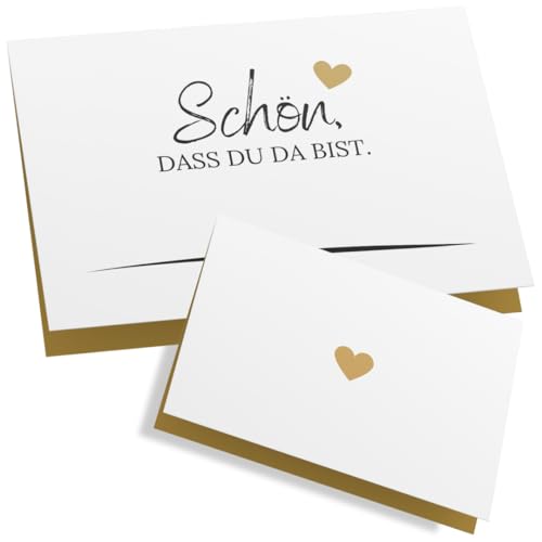 ZETTMANN® 50er Premium Tischkarten Hochzeit Schön dass du da bist 85x55mm I Tischkarten Geburtstag I Platzkarten I sehr gut beschreibbar (beige - herz) von ZETTMANN