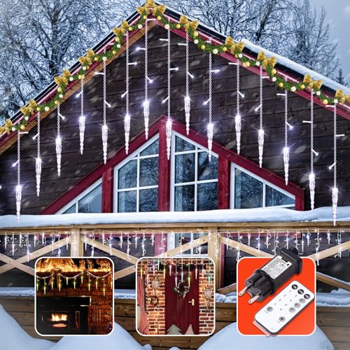 ZEWETO Eiszapfen Lichterkette Außen, 10m Eisregen Lichterkette 360 Leds IP44 Wasserdicht 8 Modi Lichterketten fur Innen Außen Weihnachten Party Tannenbaum Fenster Balkon Terrasse von ZEWETO