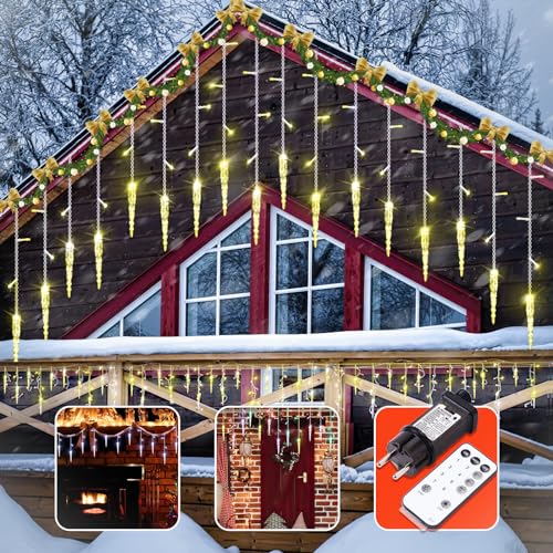 ZEWETO Eiszapfen Lichterkette Außen, 10m Eisregen Lichterkette 360 Leds IP44 Wasserdicht 8 Modi Lichterketten fur Innen Außen Weihnachten Party Tannenbaum Fenster Balkon Terrasse von ZEWETO