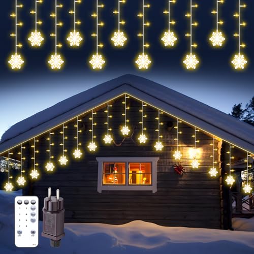 ZEWETO Weihnachtsbeleuchtung Außen, Eisregen Lichterkette Außen 11.5 m Strombetrieben 240 Leds IP44 8 Modi Lichterketten fur Weihnachtsdeko Aussen Party Fenster Balkon Terrasse (Warm white) von ZEWETO