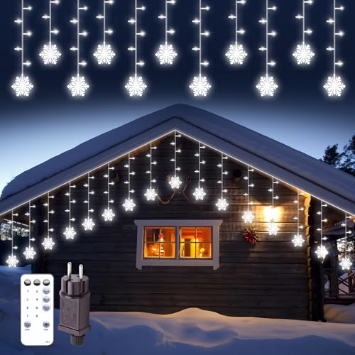 ZEWETO Weihnachtsbeleuchtung Außen, Eisregen Lichterkette Außen 11.5 m Strombetrieben 240 Leds IP44 8 Modi Lichterketten fur Weihnachtsdeko aussen Party Fenster Balkon Terrasse (White) von ZEWETO