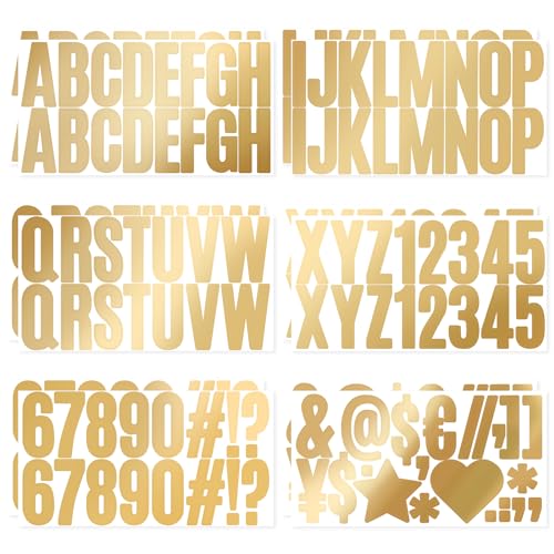 ZEYIYER 200 Stück Buchstaben Aufkleber Gold 12 Bögen 2,5 Zoll Aufkleber Buchstaben, Digitale Aufkleber, glitzernde selbstklebende Zahlen-Alphabet-Aufkleber, Scrapbook-Buchstaben-/Zahlenaufkleber von ZEYIYER