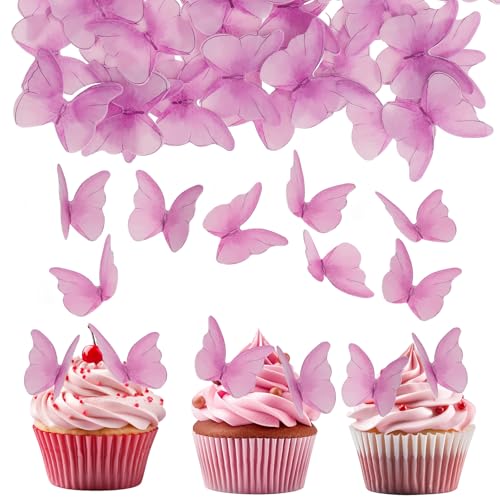 48 Stück Schmetterling-Kuchendekorationen, 3D lila Schmetterling Cupcake Topper, Parper Schmetterlinge Kuchen Topper, Party Kuchen Dekor für Happy Birthday Hochzeit Jahrestag von ZEYIYER