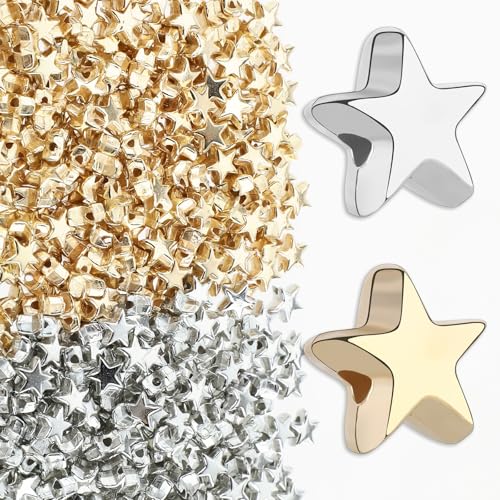 Perlen Sterne 500 Stück Sternförmige Abstandsperlen, 6mm Acryl Sternform Perlen für Armbänder, Stern Abstandsperlen Stern Goldene Perlen Charms für DIY Schmuckherstellung Basteln (Gold, Silber) von ZEYIYER